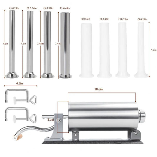 3L Sausage Stuffer With 8Pcs Tubes Manual Stainless Steel Horizontal Sausage Maker Filling Filler Meat Filling Kitchen Machine