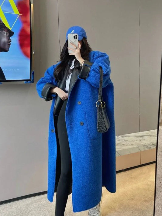 Autumn Winter New Front And Back Combination Lamb Wool Coat Women's Mid Length PU Leather Coat Trend Women's Winter Down Jacket