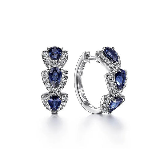 925 Sterling Silver Luxury Trendy Blue Cubic Zirconia Hoop Earrings Wedding Party Elegant Accessories for Women Jewelry Gift